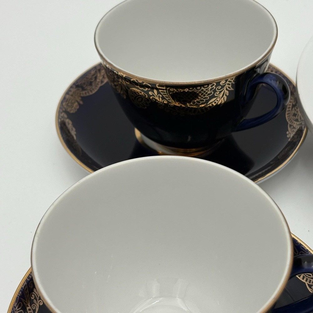 Vintage Russian Cobalt Net Gold Web Lomonosov Tea Cup with Saucer Set of 6 - Picture 10 of 13